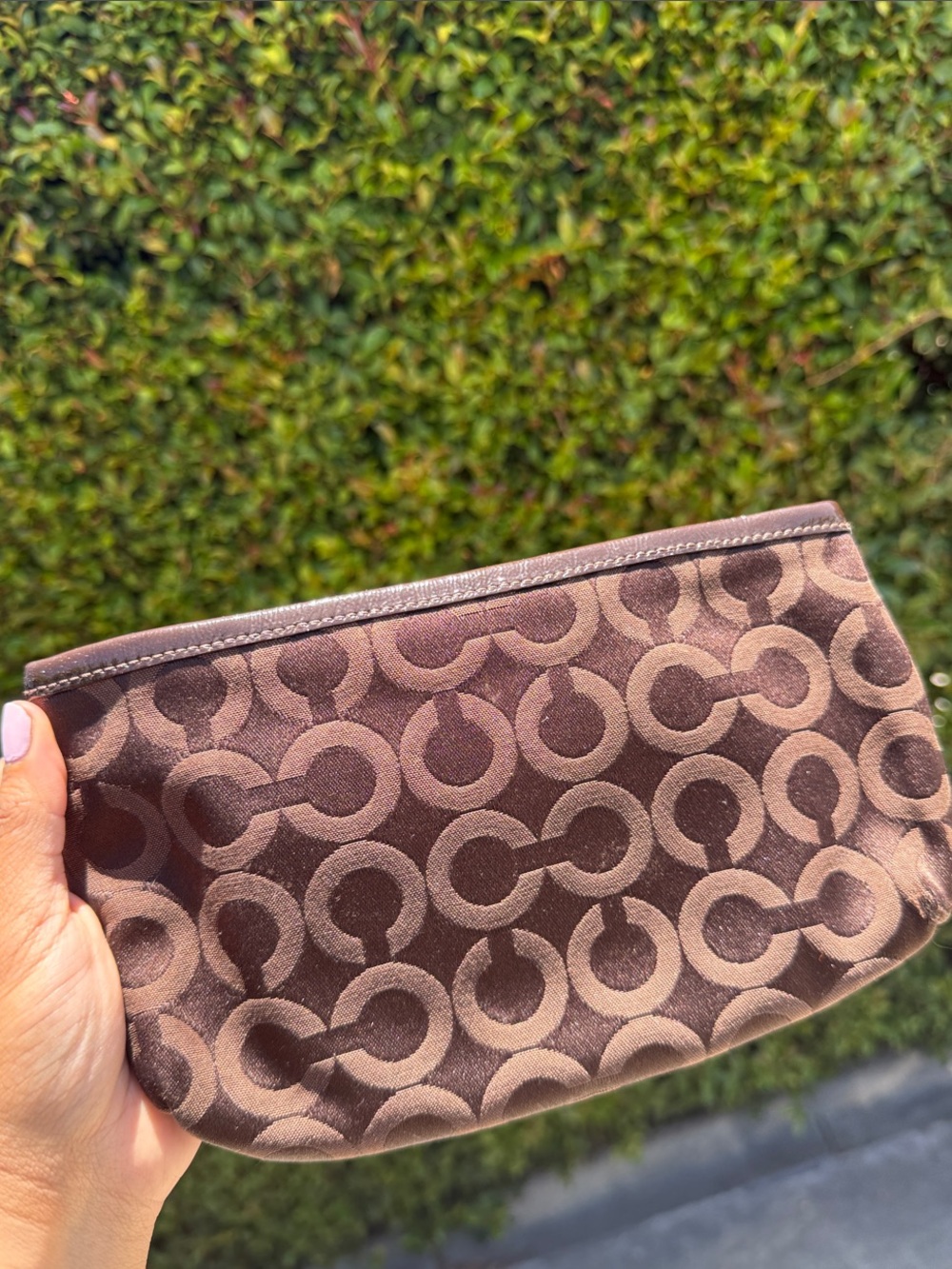 Vintage Large Coach Brown Signature Canvas Wristlet with Gold Accent - Picture 3 of 5